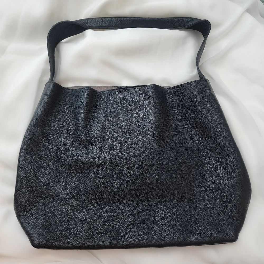 Eileen Fisher Black Leather Hobo Tote Shoulder Bag
